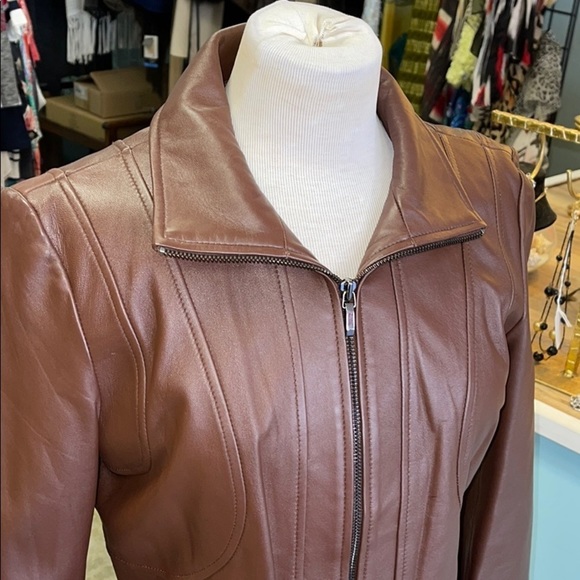 Nine West Brown Soft Leather Jacket Size Small - Picture 7 of 10